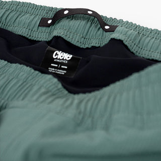 detail view of hanging loop of the ciele athletics WRKShort unisex running and technical short from the Lifestyle Edition collection, in silver pine color