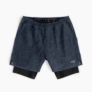 front view of ciele athletics WRKShort unisex running and technical short from the Lifestyle Edition collection, in denim indigo color