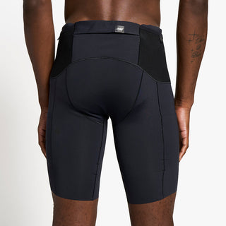 closer back view of the ciele athletics race ready and performance driven tights named CRGTight in shadowsphinx color, on a model