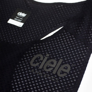 close up of the printed logo detail of the ciele athletics lightweight, race ready and performance driven singlet named RDSinglet in shadowsphinx color