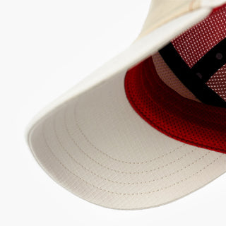 underbrim view of the ciele athletics FSTCap unisex running hat in safari red color