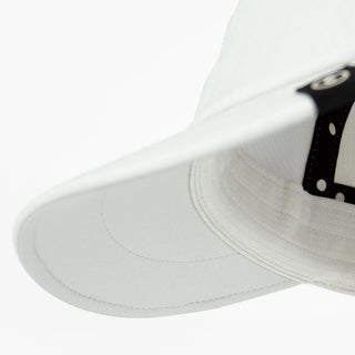 detail underbrim view of ciele athletics CRWCap short brim unisex running hat with shorter brim from the Lifestyle Edition collection, in light grey color