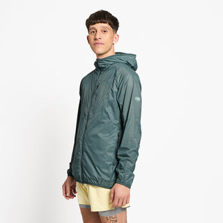 side view of ciele athletics VNTJacket lightweight running jacket for men in silver pine color on a model