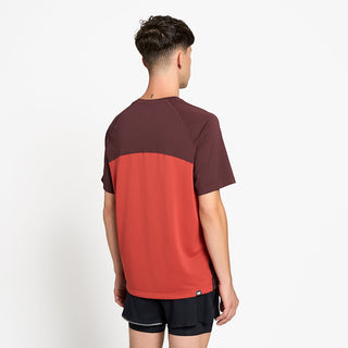 back view of ciele athletics DLYTShirt lightweight and performance driven T-Shirt in dark wine red on a model