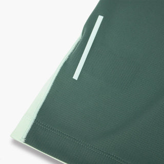 close view of the back reflective detail on the ciele athletics DLYTshirt lightweight and performance driven T-Shirt in dusty turquoise