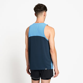 back view of ciele athletics DLYTSinglet lightweight and performance driven singlet in dusty blue on a model