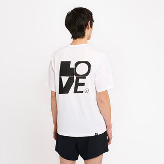 back view of ciele athletics unisex ORTShirt with love logo in white color on a model