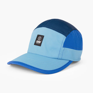 front view of the ciele athletics GOCap unisex running hat with a curved brim in dusty blue color