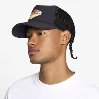 side view of ciele athletics TRLCap SC Field Updown unisex running hat in black color on a model