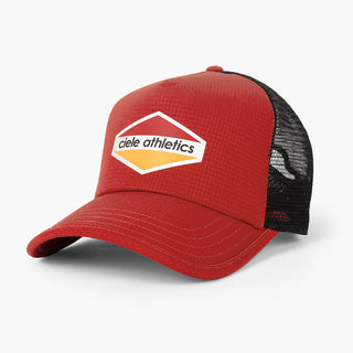 front view of the ciele athletics TRLCap unisex running hat with a curved brim in clay color