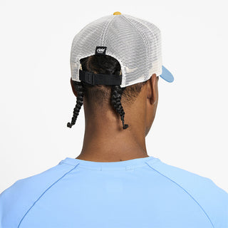 back view of ciele athletics TRLCap SC Field Updown unisex running hat in black color on a model