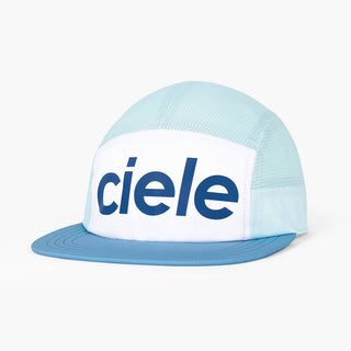 front view of the ciele athletics GOCap unisex running hat in white sky blue color