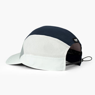 back view of the ciele athletics FTSCap unisex running hat with a curved brim in neutral grey color