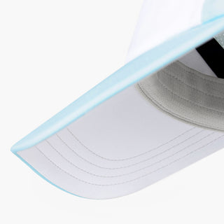 underbrim view of the ciele athletics FSTCap unisex running hat with a curved brim in white color