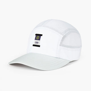 front view of ciele athletics GOCap Comp C cube unisex running hat in white color