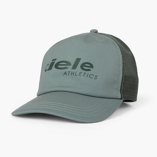front view of the ciele athletics TRLCap unisex running hat with a curved brim in silver pine color