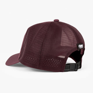 back view of ciele athletics TRLCap SC Comp unisex running hat in dark wine red color