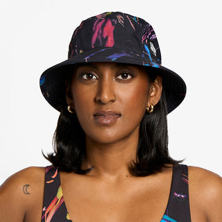 front view of ciele athletics GOBucket Comp Athletics unisex running bucket hat in the summer night limited edition, on a model