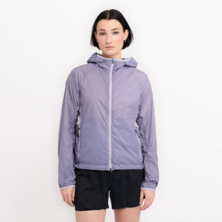 front view of ciele athletics VNTJacket lightweight running jacket for women in grape color on a model