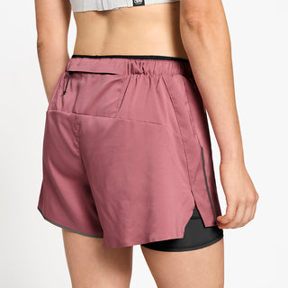 close back view of ciele athletics DLYShort 4 inch with a long brief in deco rose color on a model