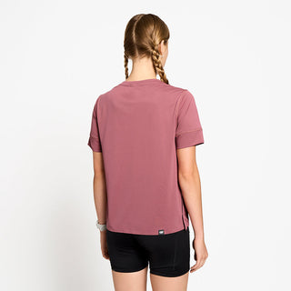 back view of ciele athletics FSTTShirt lightweight and performance driven T-Shirt in deco rose on a model