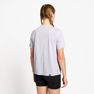 back view of ciele athletics FSTTShirt lightweight and performance driven T-Shirt in misty lilac on a model