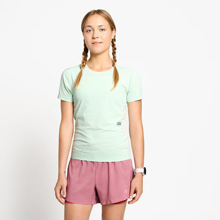 front view of ciele athletics DLYTShirt lightweight and performance driven T-Shirt in dusty turquoise on a model