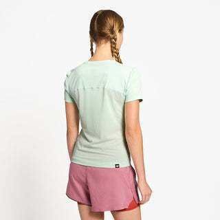 back view of ciele athletics DLYTShirt lightweight and performance driven T-Shirt in dusty turquoise on a model