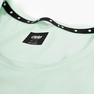 close view of the quick dry loop on the ciele athletics DLYTshirt lightweight and performance driven T-Shirt in dusty turquoise