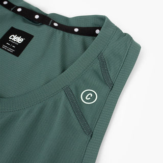 close view of c logo on the ciele athletics FSTSinglet lightweight and performance driven singlet in silver pine