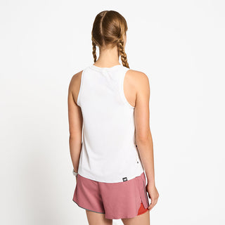 back view of ciele athletics FSTSinglet lightweight and performance driven singlet in ghost on a model